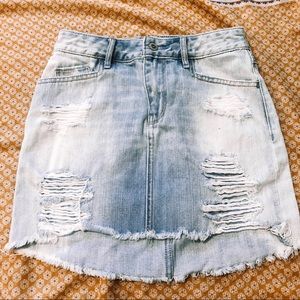 Denim High-Waisted Hi-Low Mini Skirt